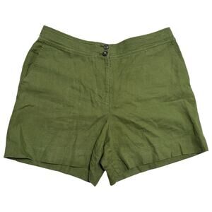 Boden Women’s Size 16/18 Green Cornwall 100% Linen Shorts Flat Front Preppy